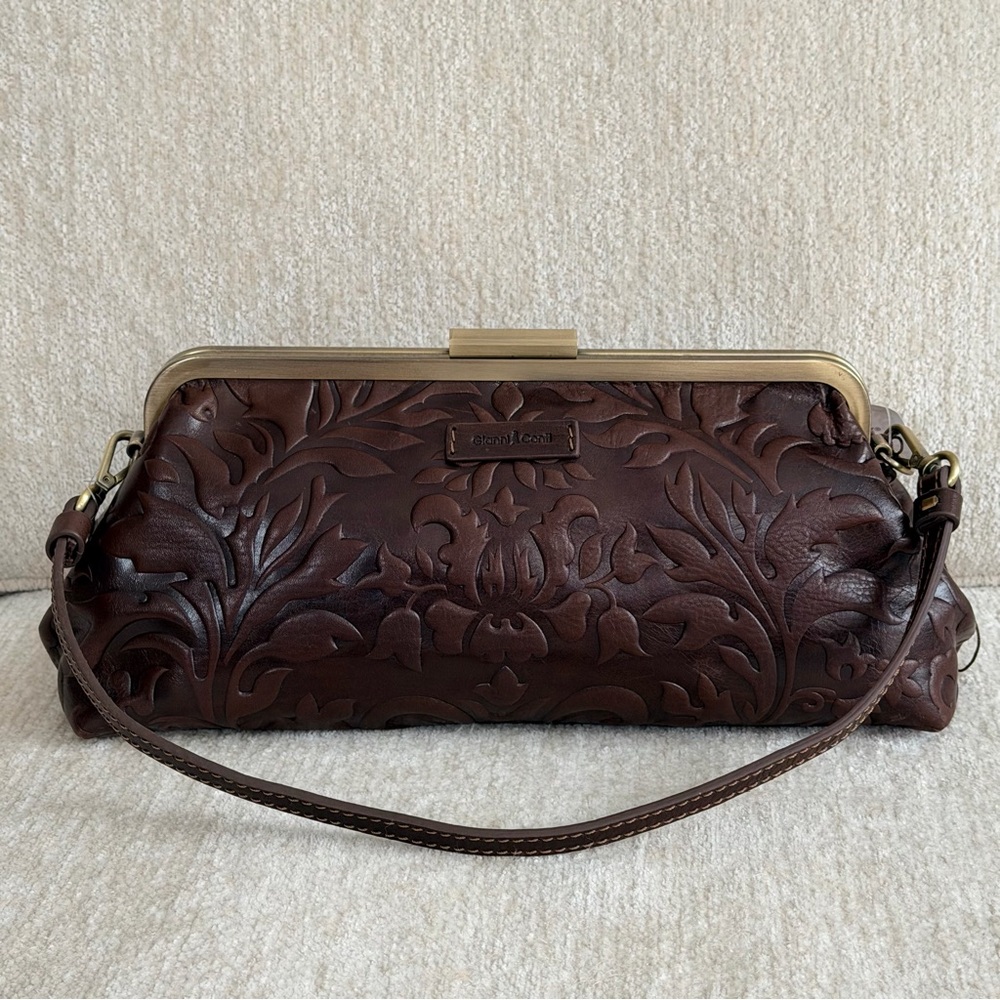 Gianni Conti Brown Embossed Leather Satchel Bag - Picture 5 of 14